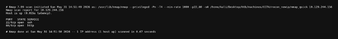 Chrome screenshot of the saved nmap output showing SSH and HTTP open